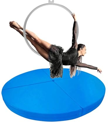 Pole-Dance-matta, rund Aerial Hoop fallskyddsmatta för hemmagymmet – 140 cm tjock, 5 cm säkerhetsskyddsmatta, perfekt för Pole Dance och yoga, slitstark blå träningsmatt
