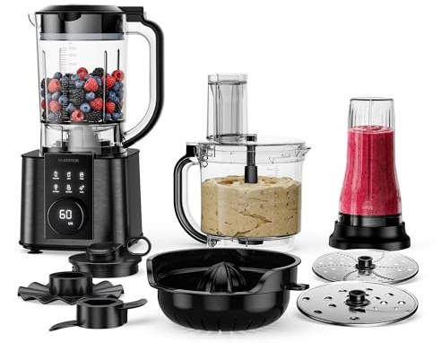 Klarstein Verosteel Robot da Cucina con Frullatore - Robot da cucina multifunzione da 1200 W, ciotola da 2 L, frullatore da 1,75 L, 10 velocità, 6 programmi, spremiagrumi e tritacarne