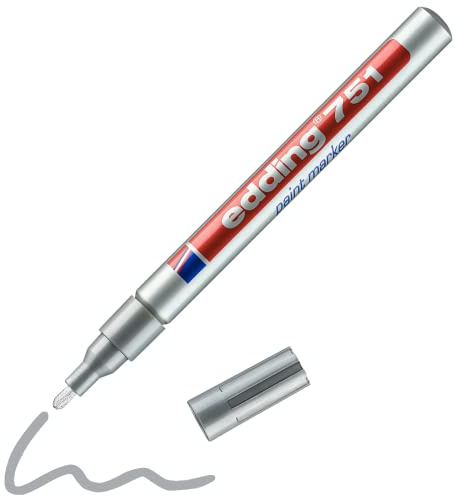 edding 751 paint marker - silver - 1 pen - round nib 1-2 mm - paint marker for marking and labelling metal, glass, rocks or plastic - heat-resistant, permanent, smudge-proof and waterproof
