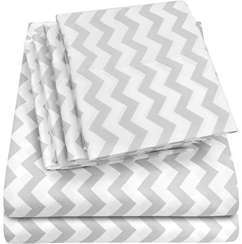 Sweet Home Collection Queen 6 Piece 1500 Supreme Collection Fine Brushed Microfiber Deep Pocket Queen Sheet Set Bedding - 2 Extra Pillow Cases, Great Value, Chevron Gray