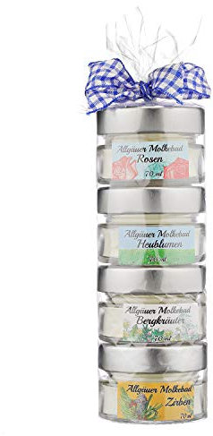 Allgäuer Molkebad Geschenk-Set | 4x Badezusatz für Wellness-Fans - Geschenkrolle Allgäuer Süßmolke Pulver - Natur Bad aus dem Allgäu