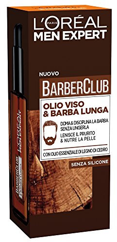L'Oréal Paris Men Expert Olio Barba e Viso Idratante, Per la Barba Lunga, Barba Disciplinata e Setosa, Viso Idratato, Con Olio Essenziale di Legno di Cedro, Barber Club, 30 ml
