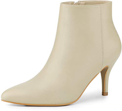 Allegra K Women PU Rubber Pointed Toe Zipper Stiletto Heel Ankle Boots | Classic booties with zip closure. Comfortable 3-inch heel. Versatile for daily wear. Durable rubber outsole.