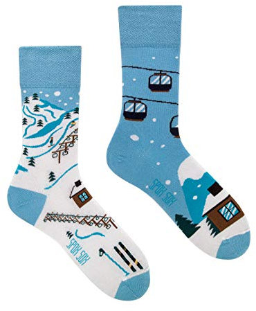 Spox Sox Casual Unisex für Damen und Herren – lustige, mehrfarbige, bunte, verrückte, unterschiedliche, gemusterte Socken für Individualisten, Gr. 36-39, Skipiste