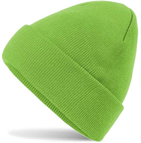 HatStar Wintermütze | Damen Beanie Mütze | Herren Feinstrick Beanie | für Frauen Männer Unisex | Cuffed Hats Weich & Warm (Lime Green)