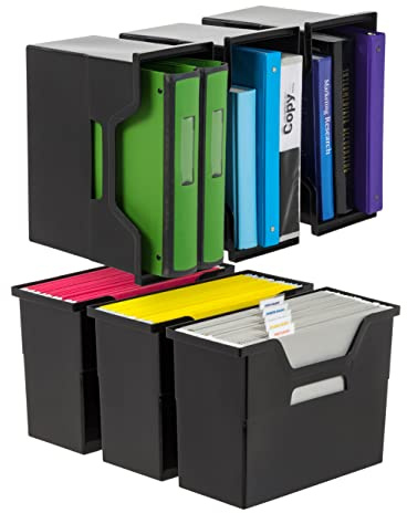 IRIS USA Medium Portable Desktop File Box with Open Lid, 6 Pack, Side Handles, Tabs & Inserts, Hanging File Folders, Letter-Size File Magazine Newspaper Mail Document Notebook, Black