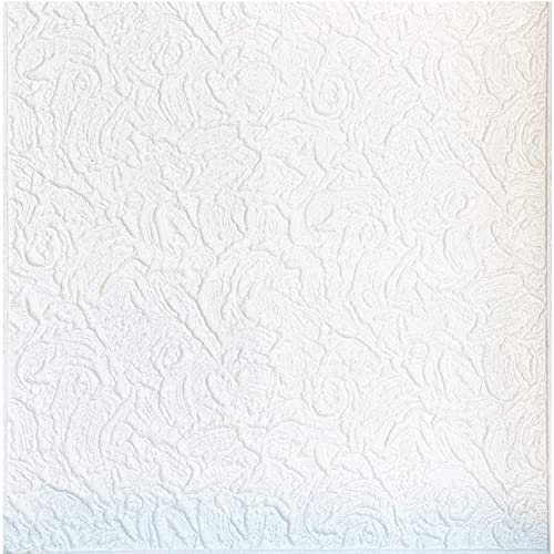 Panel decorativo de poliestireno para techo y pared, efecto 3D, aislamiento térmico, espesor 8 mm, 50 x 50 cm, paquete de 10 m2 (40 paneles), pegamento para paneles de poliestireno incluido (B006)