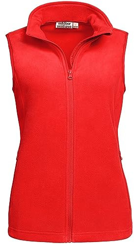 Outdoor Ventures Damen Fleece Weste Ultraleichte Polar Fleeceweste Dünne Outdoor Luafwesten für Frauen Ärmellos Jacke mit 4 Taschen Frühlings Herbst für Laufen Wandern Camping, Rot M