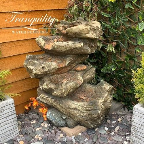 Tranquility 5 Tier Wood Cascade Solar Powered Water Feature With Delux Care Kit With Cover,Waterfall, Water Fountain, Garden Decoration, Garden Feature