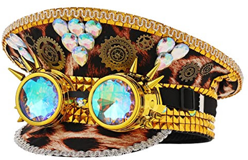 GRACEART Musik Festival Hut Pailletten Militär Kapitän Zylinder Hut Erwachsene Halloween Steampunk Kopfbedeckung Caps mit Brille