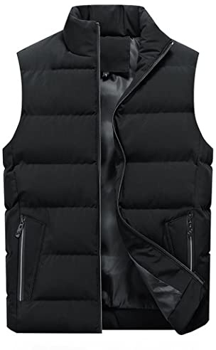 RQPYQF Västar Glossy Vinter Man Västen Vadderad Zip Ärmlös Jacka Varm Snygg Casual Våren Vinter, Svart, 3XL