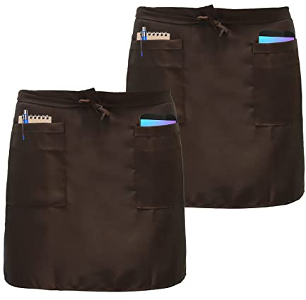 NiceLand Delantal de Cintura Marrón con 2 Bolsillos para Camareros, Delantal de 2 piezas, Delantal de Media Cocina para Chef, Hombres, Mujeres, Delantal Corto para Cafetería, Bistró, Restaurante