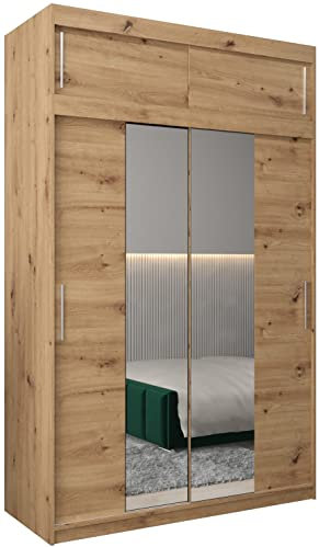 MEBLE KRYSPOL Kleiderschrank mit Spiegel Tokyo 1 - Garderobenschrank - Schrank Schlafzimmer - Mehrzweckschrank Zwei Schiebetüren - Regalen - Flur Möbel - Kleiderstange Schrank - Allzweckschrank