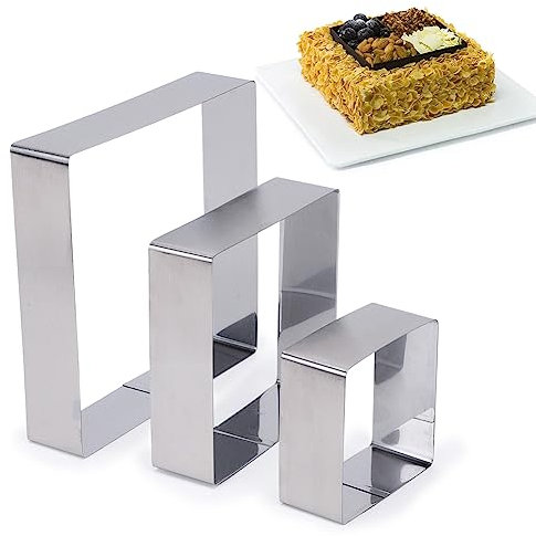 Gohytal Cadre Patisserie Rectangulaire, 3 Pièces Patisserie Moule à Gâteau Moule Pâtisserie en Acier Inoxydable Cercle Patisserie Lamètre 10/15/20CM Moules à Pâtisserie pour Gâteaux Moussés Dessert