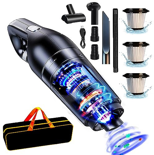 Handstaubsauger,15000Pa Handstaubsauger Akku Testsieger Beutellos,120W Autostaubsauger Stark Mini Nass/Trocken Handsauger Kabellos Staubsauger für Haus,Tierhaare,HEPA Filter,Schwarz[Hohe LeistungA+]