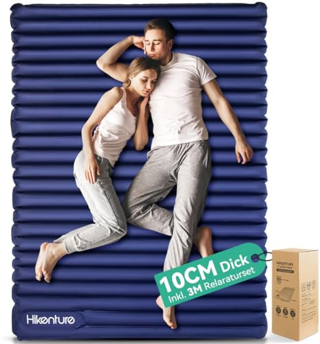 HIKENTURE Isomatte für 2 Personen Ultraleicht, Doppel Isomatte Aufblasbar, Camping Luftmatratze Schlafmatte 140cm mit Fußpumpe, für Camping, Outdoor, Wandern, Strand, Navyblau