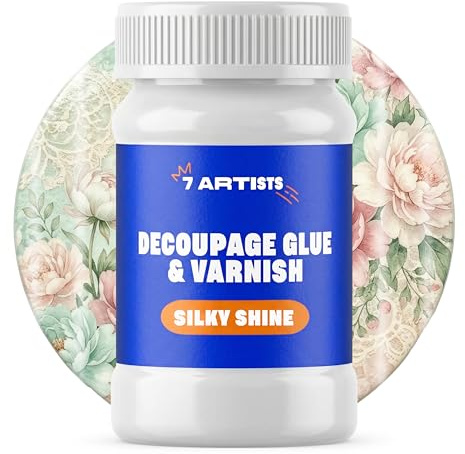 7 Artists Colla e Vernice per Decoupage Semi-Lucida 100ml – Colla per Decoupage Trasparente | Fissativo & Finitura Protettiva per Legno, Ceramica, Vetro, Mobili Decorati con Carta di Riso, Tovaglioli