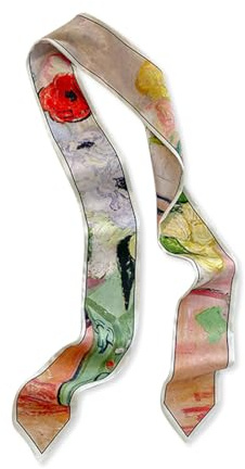 LumiSyne Foulard En Soie Étroit Femme Filles Écharpe Maigre Longue Imprimé Peinture à l'Huile Artistique Style Nature Frais Légers Satin Fichu Cravate Foulard Cheveux Bandeau Au Poignet Poignée Ruban