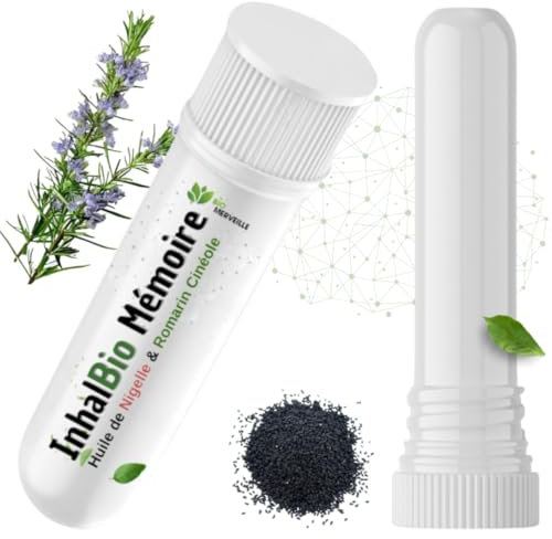 Inhalador Boost Memoria Natural - Romero Cineola & Aceite de Nigella Bio - Mejora Concentración y Memoria - Calmante y 100% Natural - Solución natural para el enfoque y el bienestar - BioMerveille