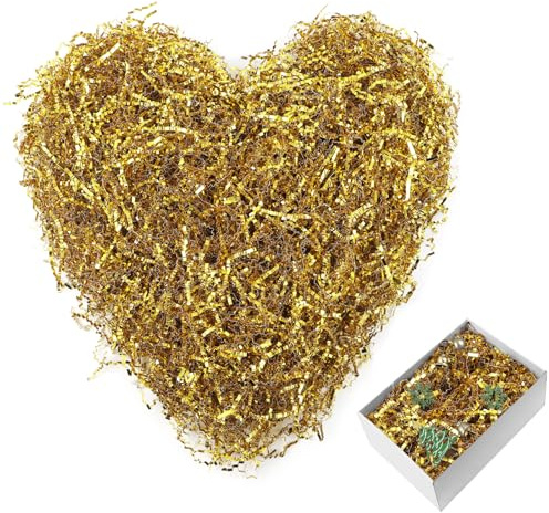 LEREATI Papier Déchiqueté Froissé 900g Rembourrage Colis Frisure pour Remplissage Boîte Cadeau et Panier Garni, Papier Raphia Naturel pour Mariages Anniversaires Décoration (Or Double Face)