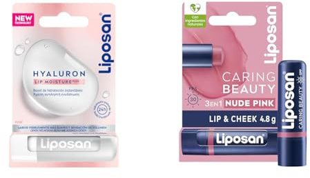 Pack Liposan Hyaluron Plus (1 x 5,2 g), bálsamo labial con ácido hialurónico + Liposan Caring Beauty Lip and Cheek Nude Pink 1 x 4,8 g
