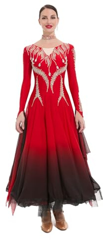 AAYXIN Abiti da Ballo Standard Vestito da Valzer Viennese Abito da Sala da Ballo Standard Abito da Swing Femminile Abito da Flamenco Moderno,Rosso,XXL