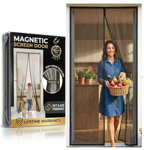 Homebay® Magnetic Fly Screen for Doors, Heavy Duty Hands-Free Automatic Closure, No-Drill Easy Installation, Child & Cat Friendly Fly Door Net Curtains for Insects & Bugs (90 x 210cm)