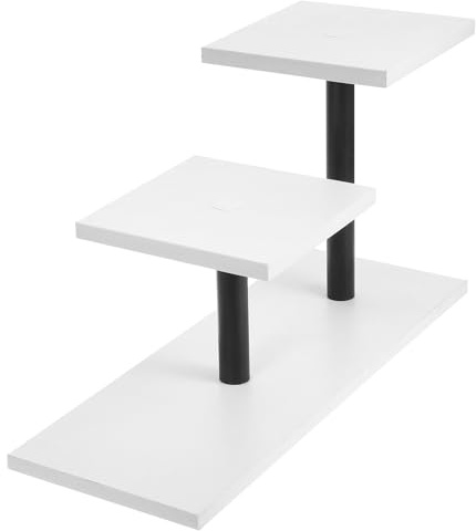 jojofuny Support à Fleurs D’intérieur 3 Niveaux en Métal Noir Plateaux Blancs, Étagère Escalier Porte-Pots pour Bureau et Rebord de Fenêtre, Support pour Plantes Succulentes et