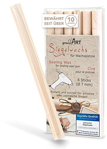 gravurART Siegelwachs flexibel für Wachspistole - Stilvoll Briefe versiegeln mit dem 6er Pack Wachs für Siegelstempel in Elfenbein-perlmutt - 7 mm