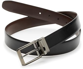 Perry Ellis Men's Portfolio 2-Tone Reversible Belt with Matte and Shine Buckle (Sizes 30-42 Inches), Black/Brown, 36