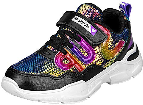 HSNA Zapatillas con Lentejuelas Niña Zapatos de Gimnasia para Caminar Ligero Trainers Kids
