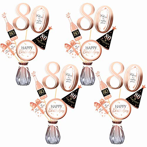 Qpout Rose Gold 80th Birthday Centerpiece Sticks-80th Birthday Table Toppers -Birthday Party Decorations Accessories-80 Fabulous Bday Party- Cheers to 80 Years Birthday Party Favour Table Supplies