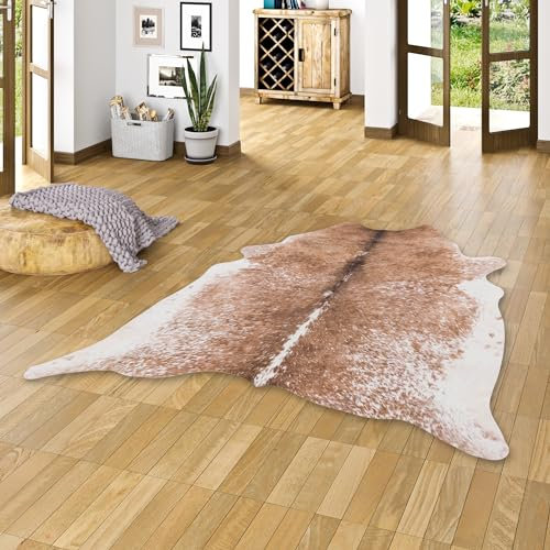 Peau de Vache - Tapis en Fibres synthétiques - Marron Crème - 3 Tailles