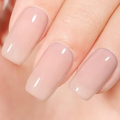AILLSA Nude Gel Nail Polish, Jelly Gel Nail Varnish, 15 ML Nude Gray Translucent, Soak Off UV/LED Lamp, Valentine's Day Gift, Nail Art French Manicure DIY at Home