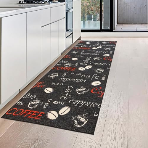 Teppich-Traum Köksmatta Köksmatte Coffee Svart Vit Röd 80 x 200 cm