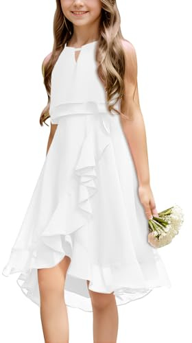 Galawaqe Kids A-Line Halter Neck Chiffon Junior Bridesmaid Dresses Fancy Girl Dress Wedding Elegant Party Gown 5-14 Years White