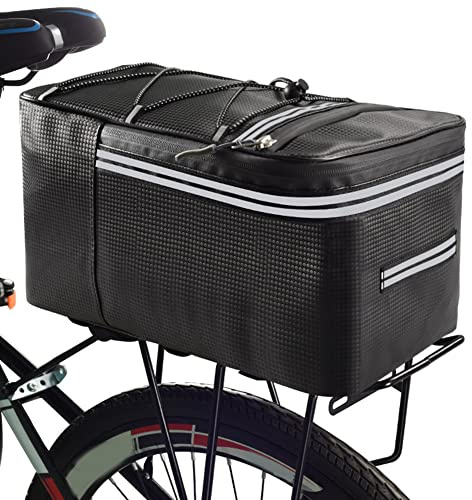 KOBONA Bike Rear Rack Bag - 15L Waterproof Reflective Pannier With Zipper PU Multi Pocket for Bicycle Trunk Storage