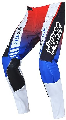 Willbros Pantalones Moto Enduro y Motocross MX Motocicleta Bicicleta de Montaña MTB BMX Moto Quad para Hombre Mujeres Azul y Blanco L=34