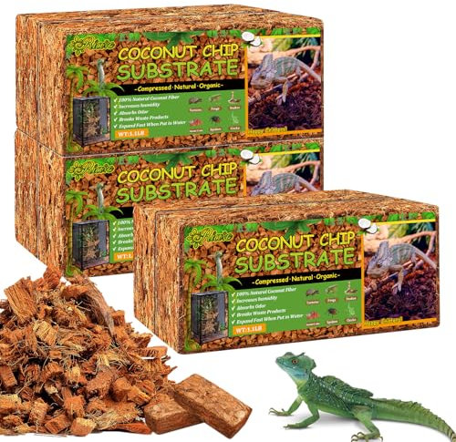 Riare Natural Coconut Chip Substrate for Reptiles- Compressed Coconut Husk Reptiles Bedding, Coco Husk Chip Terrarium Substrate for Snakes, Tortoises, Ball Python, Frogs (6 Pack)