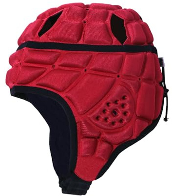 Perfeclan Casco Acolchado Suave para fútbol con Bandera de Rugby, Cascos de fútbol Ajustables, protección para la Cabeza de Deportivo para niños, Rojo