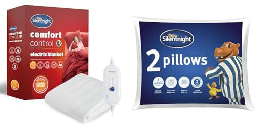 Silentnight Comfort Control Electric Blanket - Heated Underblanket with 3 Heat Settings, Fast Heat Up, Machine Washable - Single 135x72cm & Pillow, White, Pack of 2