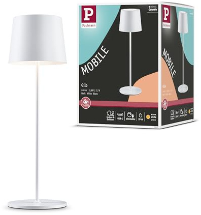 Paulmann 76997 LED-batteribordslampa Gilo IP44 2700 K Matt vit Mobil Bordslampa Dimbar 2,8 W USBC