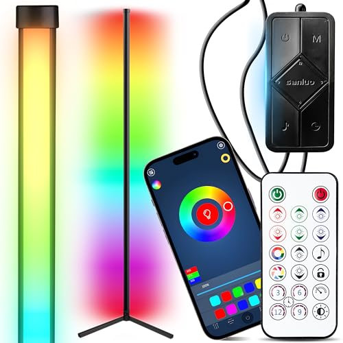 Retoo LED RGB Stehlampe für Wohnzimmer - APP-gesteuerte Eckleuchte mit Fernbedienung, 10W Dimmbar, Musik-Sync-Timer, RGB-Farbwechsel