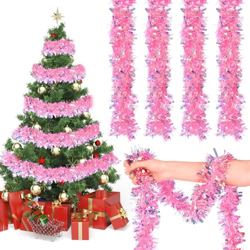 LOMIMOS 32.8 Ft Pink Easter Christmas Tinsel Garland, Glitter Twist Tinsel for Xmas Tree Party Fireplace Wedding Supplies Decoration