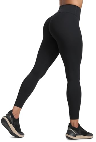 CRZ YOGA Donna Butterlift Yoga Leggings Sollevamento del Sedere 64cm - Nessuna Cucitura Frontale A Vita Alta Nero 44