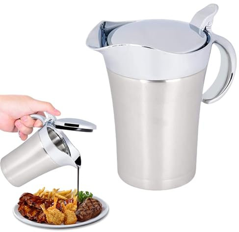 WEGREAT Saucière thermique en acier inoxydable 750 ml - Double isolation - Avec couvercle - Pot à sauce - Récipient à sauce pour crème, jus, sauce, crème vanille (argenté)