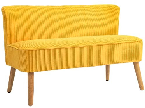 HOMCOM Sofa 2 Sitzer Couch, Kleine Loveseat mit Cord-Optik Modern Polstersofa für Wohnzimmer, Schlafzimmer, kleinen Raum, Gelb 117 x 56,5 x 77 cm