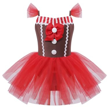 Alvivi Vestido de Ballet para Niña Vestido Fiesta de Tutú Disfraz Navidad Maillot con Falda Gimnasia Rítmica Disfraz de Hombre de Jengibre de Navidad Carnaval Rojo A 11-12 años