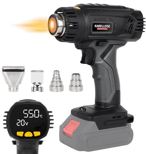 Heißluftfön Akku, Heißluftfön Kompatibel mit Makita 18V-21V Akku, Kabellose Heißluftpistole Akku, Temperatur Bis Zu 550°C, Heissluftpistole mit 4 Düsen, für Trocknen, Farbentfernung (ohne Akku)