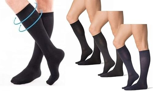 6 paia calze lunghe uomo SANITARIE in caldo cotone relax, bordo senza elastico-non comprime-non scende, colori assortiti francesi (IT, Numero, 43, 46, Regular, Regular, 6 PAIA (3 NERO 2 BLU 1 FUMO))